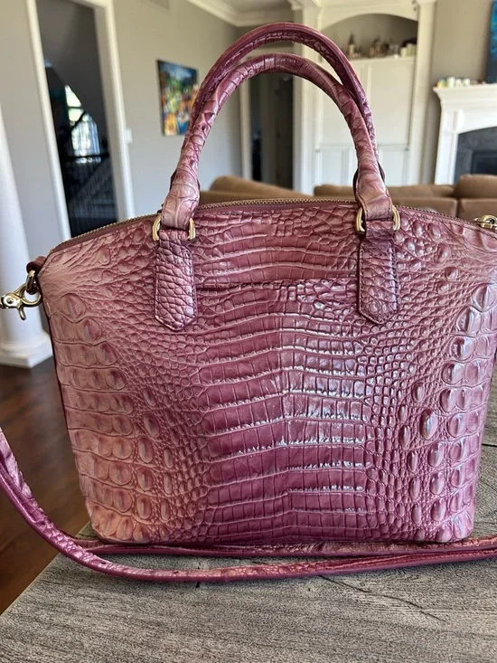 Brahmin Croc-Embossed Satchel Bag - pink medium Duxbury - Picture 4 of 6